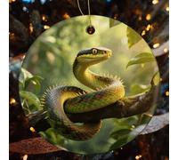 1 Pcs Christmas Ceramic Ornaments for Tree Decorations - Rough - Scaled Bush Viper Farmhouse Christmas Decor, Hanging Pendant Round Ornament for Xmas Tree Gifts (2.8 Inch)