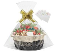1 Pcs Christmas Hamper Basket,Gift Basket Empty with 2 Bags and 3 Pull Bows and 1 Pack Shredded Paper Cotton Rope Basket for Wedding,Birthday,Easter (14.96 x 9.06 x 5.51 in) (Patterned coffee)