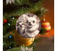 1 Pcs Christmas Ornament 2024 Christmas Tree Round Ceramic Pendant Cute Chihuahua Funny Christmas Pendants Hanging Xmas Tree Decoration for Home New Year Party Supplies Gifts