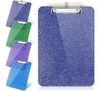 1 Pcs Clear Glitter Clipboards, Plastic Clipboard with Pen Holder,Size 8.85 x 12.4 in Shiny Clipboards with Low Profile Clip,Cute Hanging Clipboard for Office Supplies Sparkly Clip Board-Navy Blue