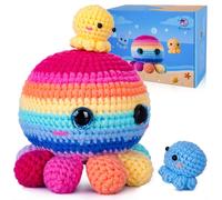 1 Pcs Crochet Starter Kit with Video Tutorials Learn to Crochet Kits for Adults Beginners Jumbo 3 Colorful Octopus 40 Percent Plus Yarn Content