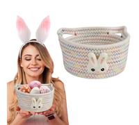 1 Pcs Easter Bunny Eggs Storage Basket Rabbit Candy Woven Holder Basket Cookies Bowl Chocolate Dish Desserts Container Decorative Cotton Rope Woven Basket for Party Holiday Table Desk Decoration