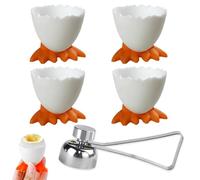 1 Pcs Egg Opener+ 4 Pcs Egg Cup Holder Boiled Egg Holder, Funny Egg Cups, Boiled Egg Cutter, Egg Topper or Soft Boiled Eggs and Raw Boiled Egg Brunch Egg Cups