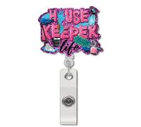 1 Pcs Employee Appreciation Retractable Badge Reel Gift for Housekeepers Custodian Gift Hospital Cleaning Your Worries Away Acrylic Nurse ID Badge Reel with Clip for Coworker Employee