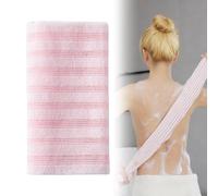 1 Pcs Exfoliating Towel | Exfoliating Shower Towel | Long Antibacterial Shower Scrubber for Women Men Cleaning Lathering Dead Skin Removal Spa (Pink Stripes)
