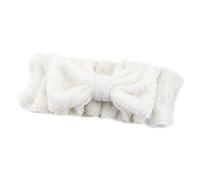 1 pcs Flannel Cosmetic Headbands Soft Bowknot Elastic Hair Band Hairlace For Washing Face Shower Spa Makeup Women Accessories, White Attractive processing