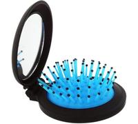1 Pcs Foldable Round Hairbrush with Mirror Portable Compact Hair Brush, for Men Women and Girls (Blue)