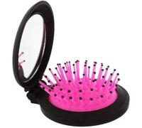 1 Pcs Foldable Round Hairbrush with Mirror Portable Compact Hair Brush, for Men Women and Girls (Pink)