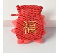 1 PCS Fu Character Embroidery Soap Bag, Handmade Bubble Mesh Pouch, Exfoliating Soap Saver with Drawstring, Facial Body Cleaning Tool for Bath Shower