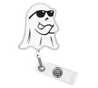 1 Pcs Funny Badge Reel Halloween Ghost Design Badge Holders with 360° Swivel Alligator Clip Glitter Badge Clips Retractable 24 in Durable Nylon Cord for Nurse Doctor Teacher Nursing Student Worker