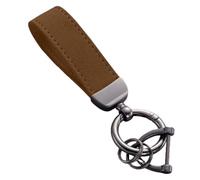 1 Pcs Genuine Leather Car Keychain for Audi Q5 2009-2027, 360 Degree Rotatable, With Anti-Lost D-Ring, Car Accessories, Keyring, Car Key Chain Holder,A/Brown