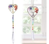 1 PCS Glass Suncatcher Crystal Pendant, Tree of Life Hanging Ornament for Outdoor Garden Decorations, Chakra Stones Window Perfect for Multiple Occasions
