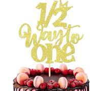 1 PCS Gold Glitter Half Way to One Cake Topper, Sweet 6 Months/It's My Half Birthday, 1/2 Half Birthday Cake Decoration for Baby Half Year Old Birthday Party Decorations Supplies