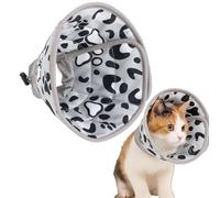 1 PCS Gray Cat Cone Collar, M Size (17-22cm) Soft Recovery Collar with Black Paw Print, Adjustable Elizabethan Collar for Cats After Surgery, Comfortable Cotton Protective Collar for Wound Healing