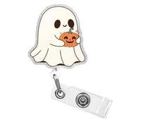 1 Pcs Halloween Badge Reel Funny Cute Ghost Retractable Badge Holder with Pumpkin Design Acrylic Retractable Badge Clip with Swivel Alligator Clip ID Tag Holder for Nurse Doctor Teacher Office
