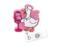 1 Pcs Halloween Badge Reel Retractable Pink Badge Holders Ghost Badge Clips with Singing Ducks Designs Acrylic Funny Badge Reel ID Card Accessories for Nurse Doctor Student Office Worker Decorations