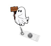 1 Pcs Halloween Badge Reels, Raise Sign Ghost Funny Badge Reel Retractable ID Name Acrylic Alligator Holder Clip Name Tag Badge Clip for Nurse, Nursing Student, Teache and Office Worker