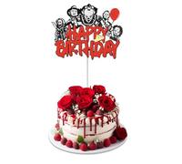 1 PCS Halloween Horror Happy Birthday Cake Topper Glitter Black Red Glitter Have a Killer Themed Cake Decoration for Halloween Party Supplies Decor Horror Classic Movie Theme Cake Decorations