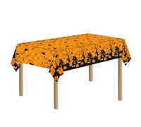 1 Pcs Halloween Table Cloth, Halloween Scary Pumpkins Rectangle Tablecloth, Waterproof Tablecover, Black Orange Plastic Spooky Table Decoration for Indoor Birthday Party Supplies, 138 x 274 cm