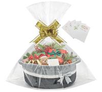 1 Pcs Hamper Basket,Gift Basket Empty with 2 Bags and 3 Pull Bows and 1 Pack Shredded Paper Cotton Rope Basket for Baby Shower,Wedding,Birthday,Easter(14.96 x 9.06 x 5.51 in) (Gray)