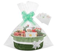 1 Pcs Hamper Basket,Gift Basket Empty with 5 Greeting Cards Ribbon Shredded Paper for Christmas,Baby Shower, Graduations, Housewarming,Easter,12.99"X9.05"X5.51"(green)