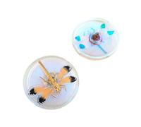 1 pcs Hand Made and Painted Czech Glass Button 31,5 mm, with Dragonfly White Blue Orange