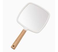 1 Pcs Hand Mirror, Handheld Mirror, Single Sided Hanging Hole Portable, Small And Cute, Wooden handle, Suitable For Makeup And Travel (White Square)