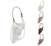 1 Pcs Handwoven Conch Crossbody Bag for Women Bohemian Conch Purse with Pearl Strap & Leather Handle Crochet Summer Beach Bag (HLB-01-White)