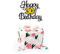 1 PCS Happy 18th Birthday Cake Topper, Black Gold Glitter Cheers to 18 Years Birthday Cake Pick 18 Fabulous Cake Decoration for Happy 18th Anniversary Party Supplies (18)