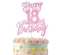 1 PCS Happy 18th Birthday Cake Topper, Rose Gold Glitter Happy Birthday Cake Topper, Cheers to 18 Years Birthday Cake Pick, Funny Happy Birthday Party Supplies for Girls Boys