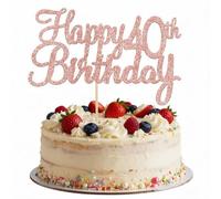 1 PCS Happy 40th Birthday Cake Topper Glitter Cheers to 40 Years Birthday Cake Pick 40 Fabulous Cake Decoration for Happy 40th Birthday Anniversary Party Decorations Supplies Rose Gold