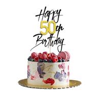 1 PCS Happy 50th Birthday Cake Topper - Black Gold Shimmer "Cheers to 50th Years" - Elegant Cake Decoration for 50th Birthday Party, Fits Various Desserts (50)