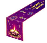 1 Pcs Happy Diwali Table Runner, Diwali Party Table Runner, Indian Rangoli Designs for Dining table and Party Supplies, Indoor Outdoor Home Indian Deepawali Festival of Lights Supplies