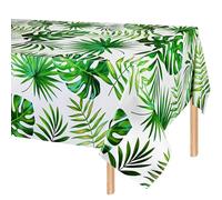 1 Pcs Hawaiian Tablecloth Plastic, Plastic Rectangular Covering, Tropical Palm Leaves Cloth, Outdoor Tablecloth, Jungle Table Cover for Baby Birthday Summer Zoo Jungle Safari Themed Party