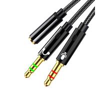 1 Pcs Headphone Microphone Dispenser Cable, Headphone Mic Splitter 3.5mm Jack Audio Mic Braided Adapter Aux Female to 2 Male Cable Compatible with PC Computer Xbox Gaming Headset Speaker (Black)