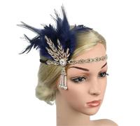 1 Pcs Headpiece Feather Headband Black Rhinestone Beaded Sequin Hair Band Vintage Women's Feather Headpiece(Color4)