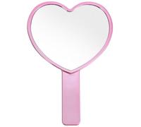 1 PCS Heart Shaped Hand Held Mirrors with Handle, Small Water Ripples Handheld Mirror, Cute Single-Sided Magnifying Makeup Lash Mirror with Handle for Makeup Travel Men & Women (Pink, 4 x 7 Inches)