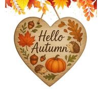 1 Pcs Hello Autumn Decorations, Wooden Heart Hanging Plaque Printed Oak Leaves, Pumpkin, Hedgehog, Autumn Sign Accessories for Thanksgiving, Wooden Cards for Thanksgiving Day Decorations Gifts