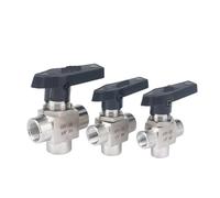 1 Pcs High Pressure 1/8" 1/4" 3/8" 1/2" 3/4" BSP Internal Thread 304 Stainless Steel Equal Diameter L Port Ball Valve PTFE Seal(45359)