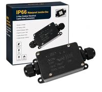 1 Pcs IP66 Waterproof Junction Box 2 Way Outdoor Electrical Cable Connector Black Weatherproof Wire Connector with PG9 Cable Glands for Ø3mm-8mm Ø6mm-10mm Cable, Outdoor Lighting & Garden Wiring