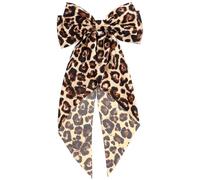 1 Pcs Leopard Print Bow Clip Oversized Cheetah Print Bow with Long Tail Satin Ribbon Barrette for Women Ponytail Hair Accessories Big Yellow Leopard Furling Pompoms Hairs Bows Festival Gifts