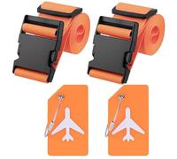 1 Pcs Luggage Straps with Luggage Tags Adjustable Suitcase Straps Travel Packing Belt with 1 Pcs Orange Airplane Luggage Tag