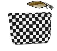 1 pcs Make up Bag, Toiletry Bag, Portable Travel Makeup Pouch, Mini Cosmetic Bag, Plaid Corduroy Zipper Pouch, Checkered Black