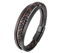 1 pcs Men's Leather bracelet in Brown, Cowhide Leather Genuine Women Unisex Cuff Wrap Bracelet Multi-Layer Magnetic Clasp Rope Wristband for Men and Women