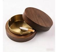 1 Pcs Outdoor Ashtray - Smell-Proof and Windproof Ash Trays for Indoor Use, Removable Stainless Steel Insert with Wooden Base for Home Office Garden Patio (Golden)