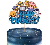 1 PCS Outer Space Happy Birthday Cake Topper Boy Girl Astronaut Rocket Outer Space Cake Decoration Solar System Planet Galaxy Theme Party Supplies Baby Shower Birthday Party Cake Decorations Supplies