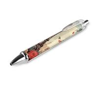 1 PCS Pack Retractable Black Ballpoint Pens for Smooth Writing 0.5mm Fine Point Fineliner Refillable Quick Dry Gel Ink Paris Vintage Floral Rollerball Pens Comfort Grip for Journaling Note Taking