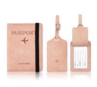 1 Pcs Passport Covers and 1 Pcs Luggage Tags, PU Leather Passport Cover Travel Wallet Case Organiser for Passport Ticket Card Boarding Passes Business Cards Credit Card