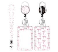 1 Pcs Pink Bow Pink Lanyard with Card Holder lanyards for Neck with Card Holder Cute Lanyard Clip Retractable Clip Retractable Suitable for Students, Teachers, and Office Workers