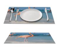 1 PCS Placemats Set PVC Vinyl Woven Table Mats Heat-Resistant Farmhouse Place Mat Non-Slip Washable Beach Flamingo Woven Placemats for Dining Table Kitchen Weddings Party Decor